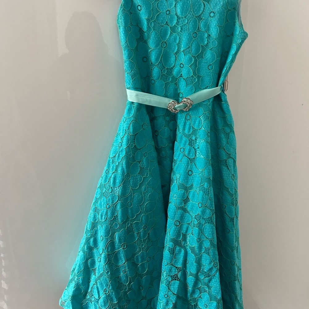 Elegant Turquoise Lace Kids Dress